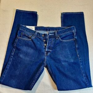 HOLLISTER Blue Denim Jeans Slim Straight 100% Cotton Button Fly Men 31x32